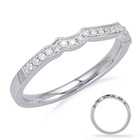 This Band is available in 14K White Gold. There are a total of 23 stones. There are Round with a total carat weight of 0.14 set in a Micro Prong setting.