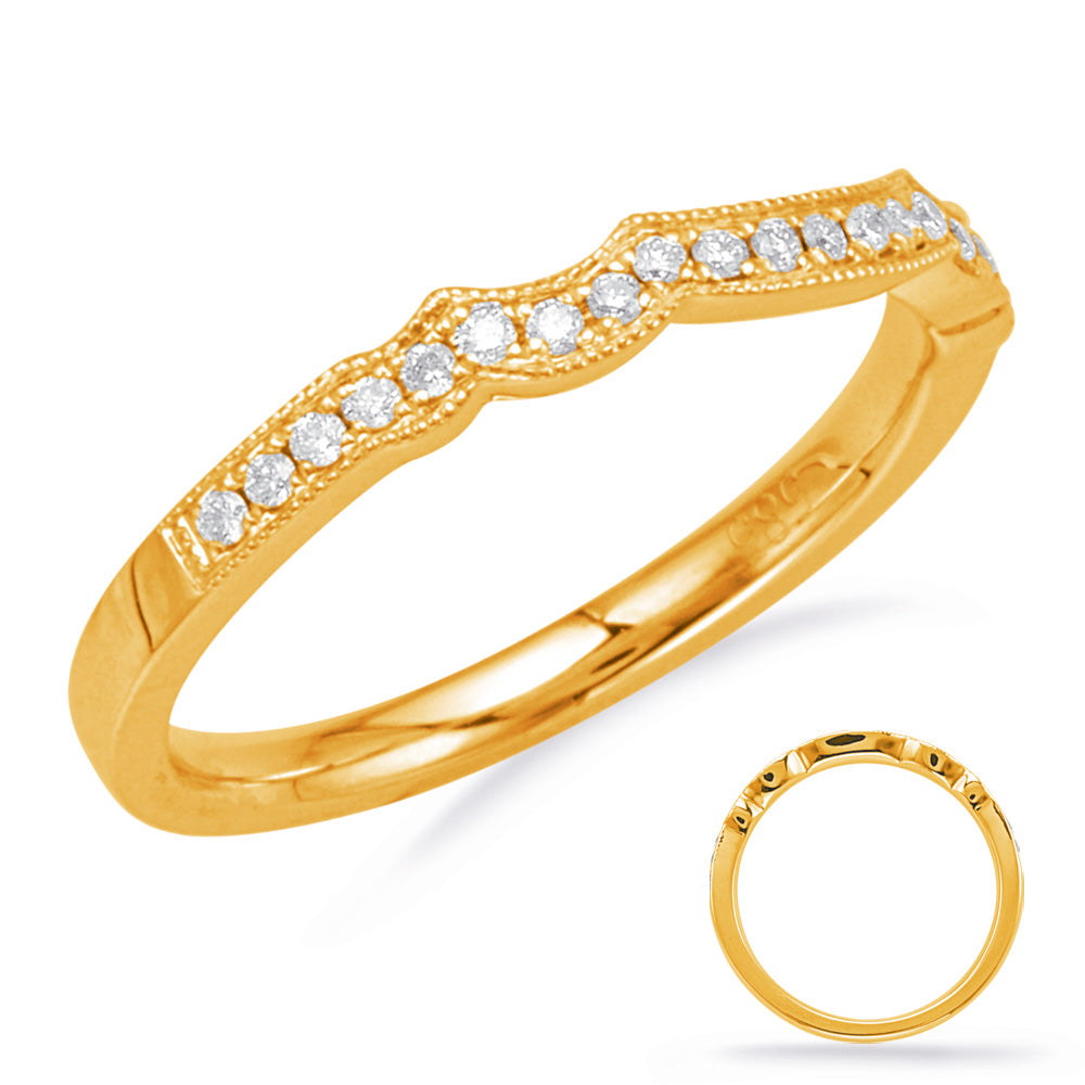 This Band is available in 14K Yellow Gold. There are a total of 23 stones. There are Round with a total carat weight of 0.14 set in a Micro Prong setting.