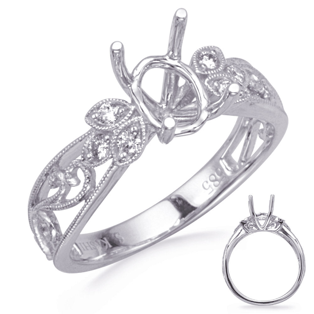 This Engagement Ring  is available in 14K White Gold. There are a total of 6 stones. There are Rounds with a total carat weight of 0.09 set in a Micro Prong setting.