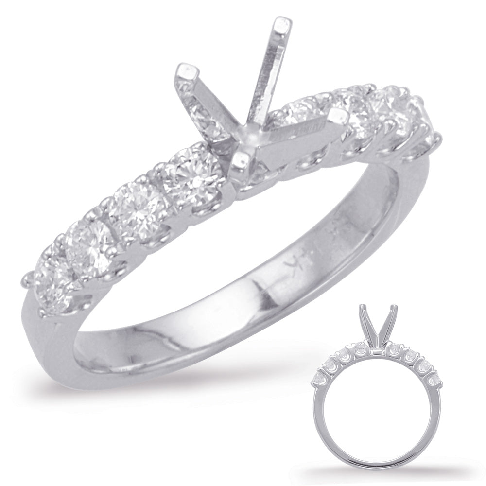 This Engagement Ring  is available in 14K White Gold. There are a total of 8 stones. There are Rounds with a total carat weight of 0.67 set in a Prong Set setting.