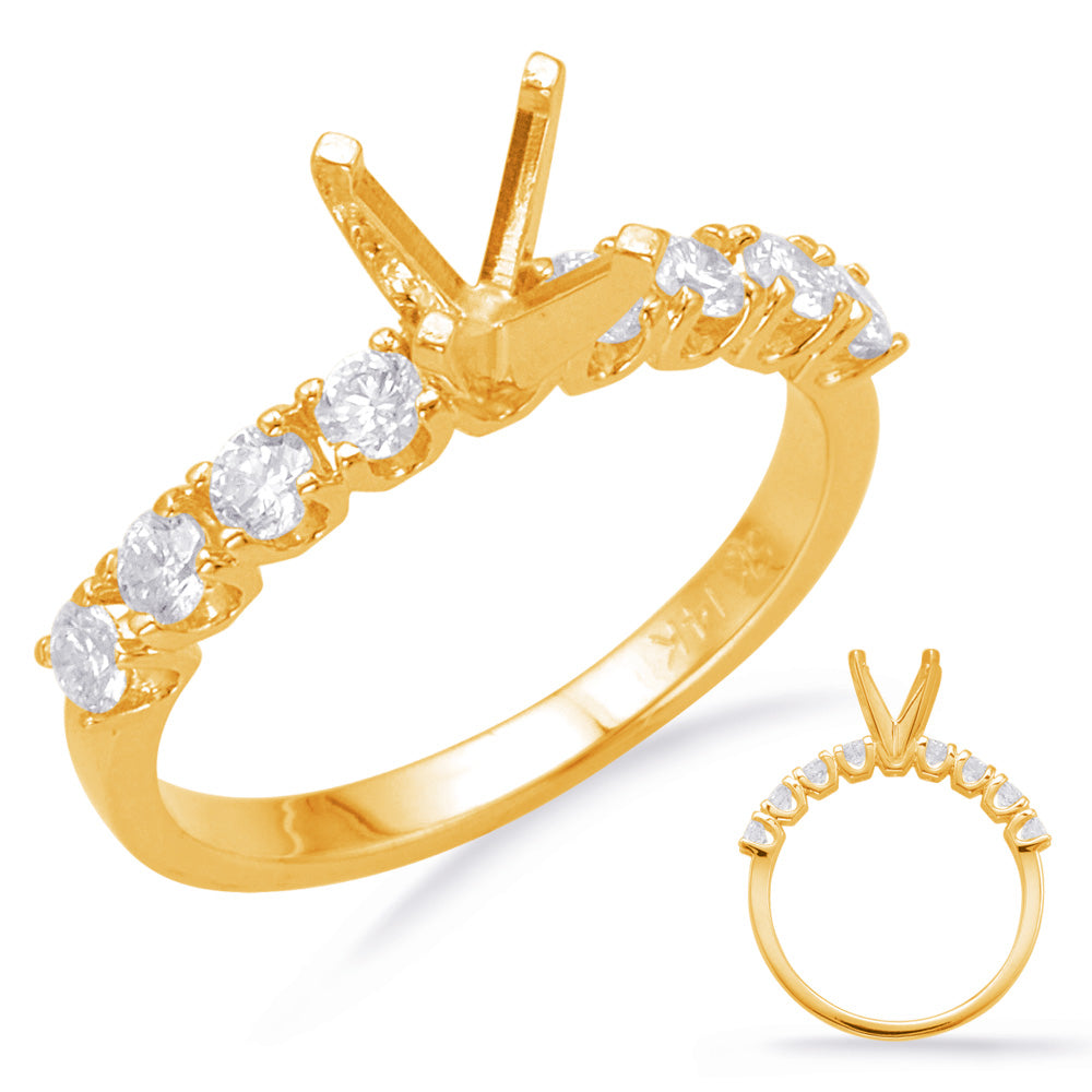 This Engagement Ring  is available in 14K Yellow Gold. There are a total of 8 stones. There are Rounds with a total carat weight of 0.58 set in a Prong Set setting.
