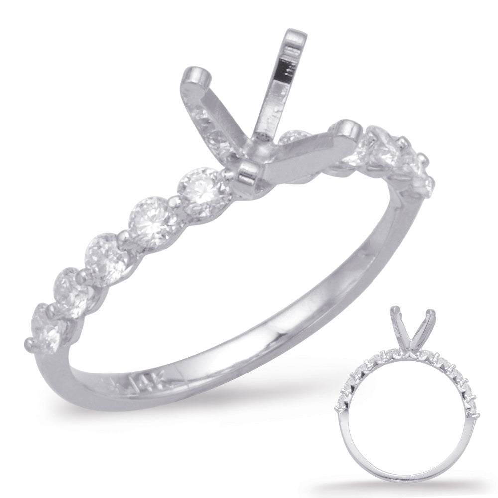 This Engagement Ring  is available in 14K White Gold. There are a total of 10 stones. There are Rounds with a total carat weight of 0.57 set in a Micro Prong setting.
