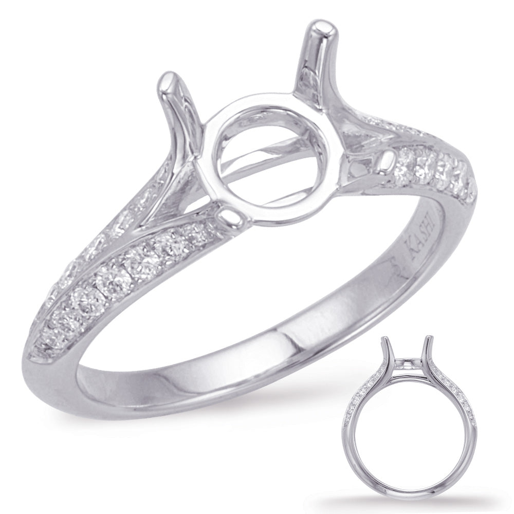 This Engagement Ring  is available in 14K White Gold. There are a total of 36 stones. There are Rounds with a total carat weight of 0.32 set in a Micro Prong setting.