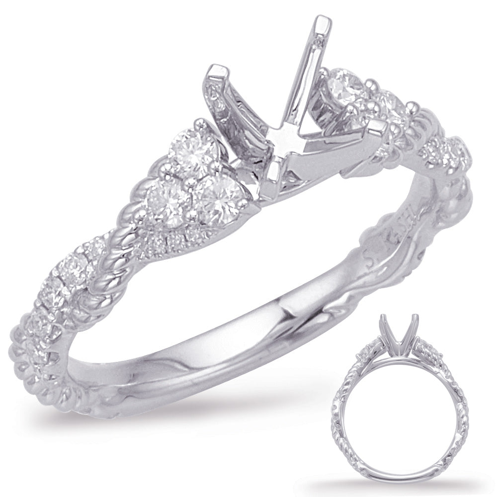 This Engagement Ring  is available in 14K White Gold. There are a total of 36 stones. There are Rounds with a total carat weight of 0.32 set in a Micro Prong|Prong Set setting.