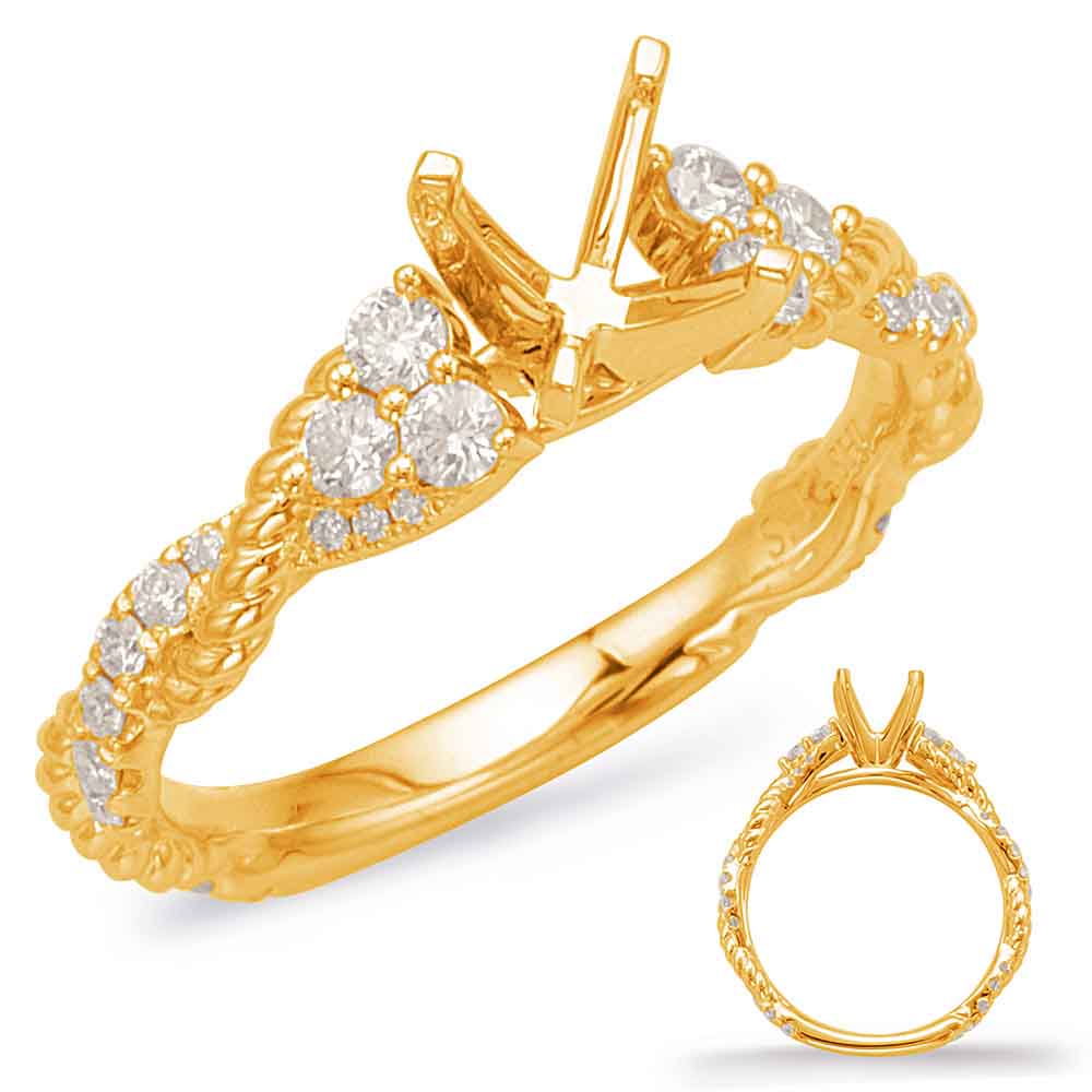 This Engagement Ring  is available in 14K Yellow Gold. There are a total of 36 stones. There are Rounds with a total carat weight of 0.32 set in a Micro Prong|Prong Set setting.