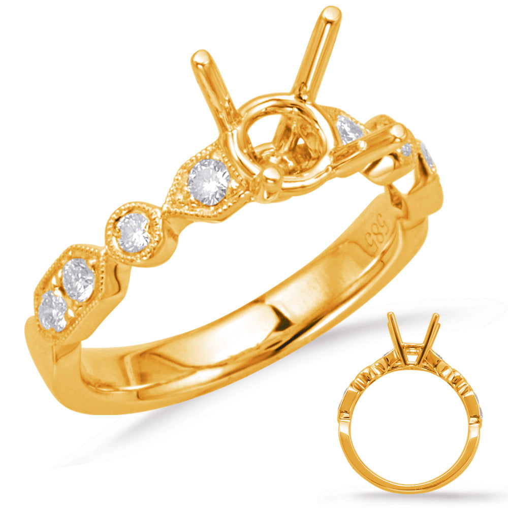 This Engagement Ring  is available in 14K Yellow Gold. There are a total of 8 stones. There are Rounds with a total carat weight of 0.24 set in a Bezel Set|Micro Prong setting.