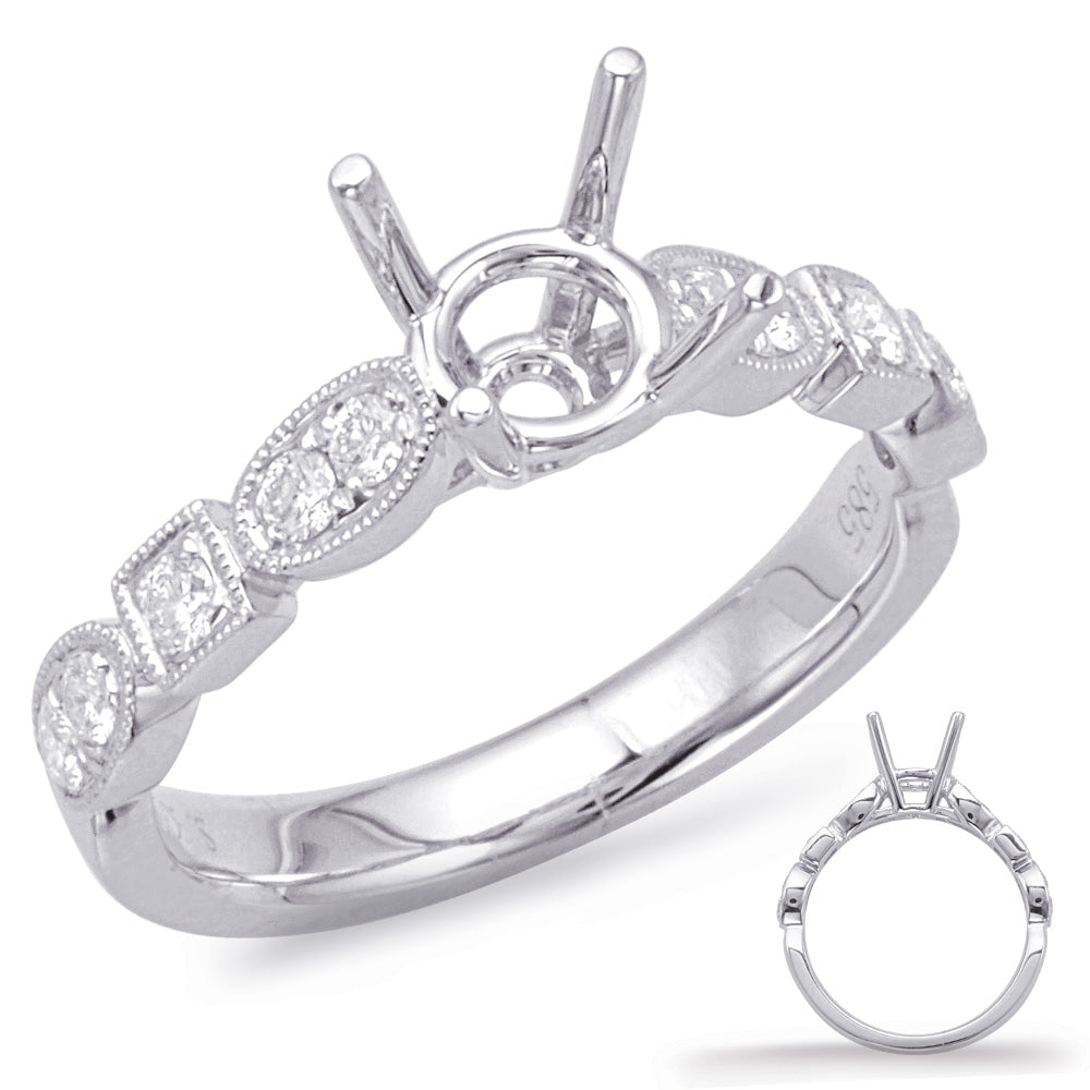 This Engagement Ring  is available in 14K White Gold. There are a total of 10 stones. There are Rounds with a total carat weight of 0.26 set in a Micro Prong setting.