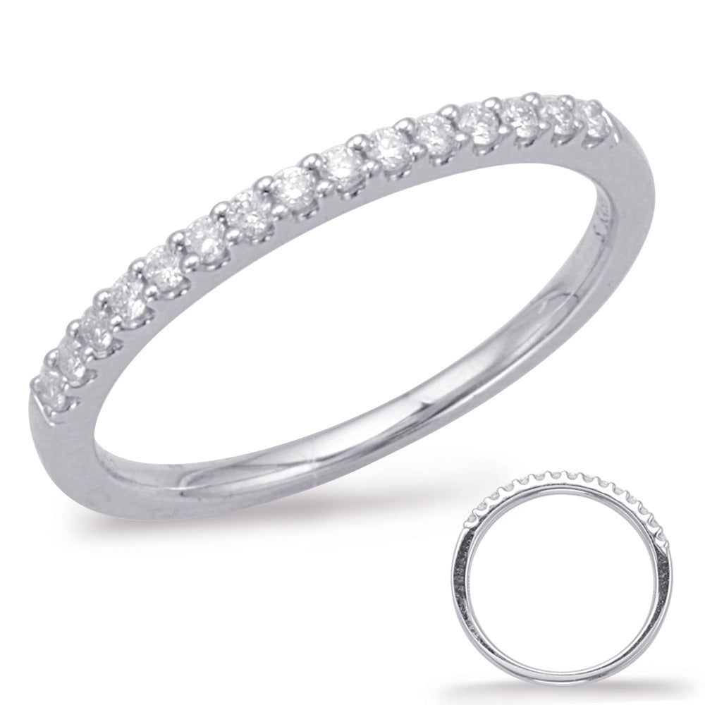 This Band is available in 14K White Gold. There are a total of 15 stones. There are Round with a total carat weight of 0.14 set in a Micro Prong|Shared Prongs setting.