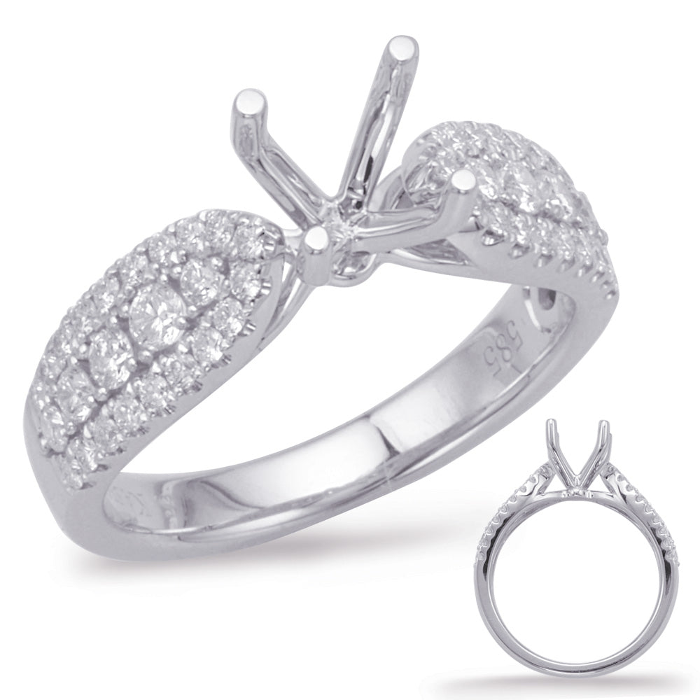 This Engagement Ring  is available in 14K White Gold. There are a total of 48 stones. There are Rounds with a total carat weight of 0.57 set in a Micro Prong setting.