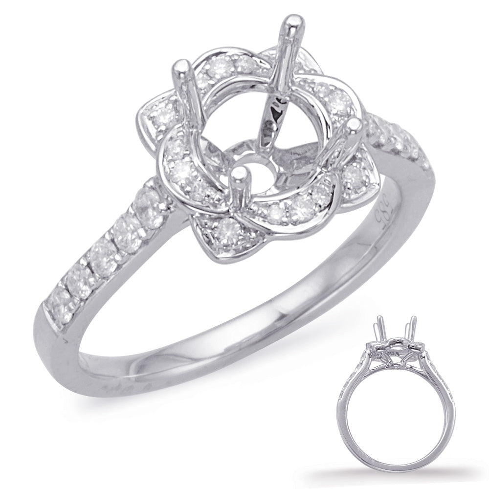 This Engagement Ring  is available in 14K White Gold. There are a total of 26 stones. There are Rounds with a total carat weight of 0.31 set in a Micro Prong setting.