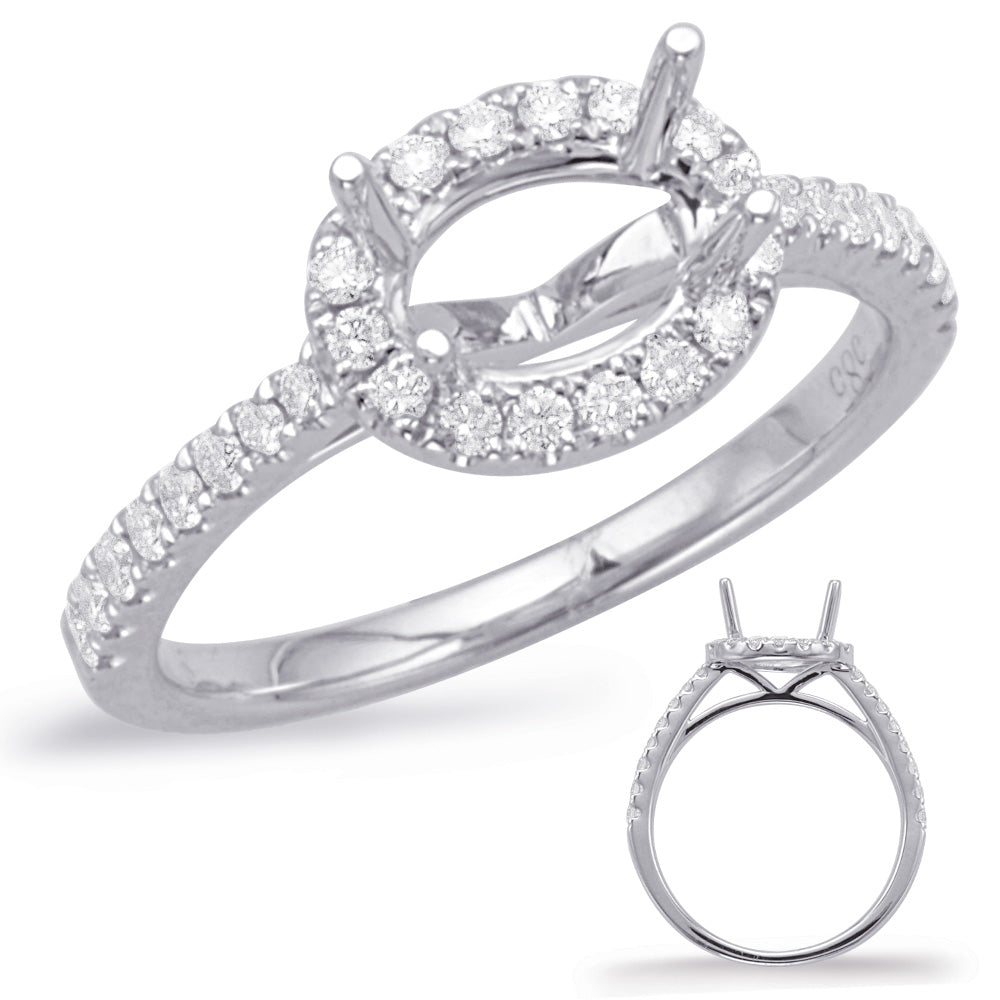 This Engagement Ring  is available in 14K White Gold. There are a total of 30 stones. There are Rounds with a total carat weight of 0.32 set in a Micro Prong setting.