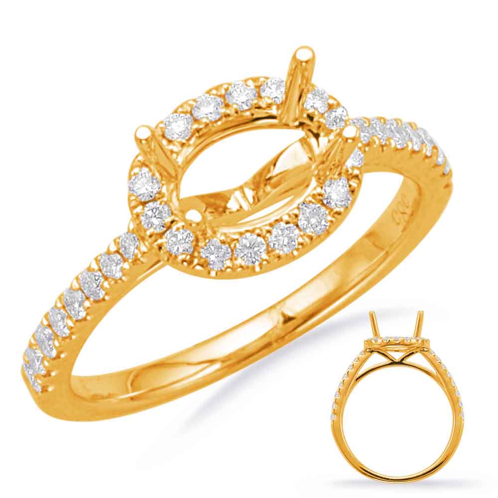 This Engagement Ring  is available in 14K Yellow Gold. There are a total of 32 stones. There are Rounds with a total carat weight of 0.33 set in a Micro Prong setting.