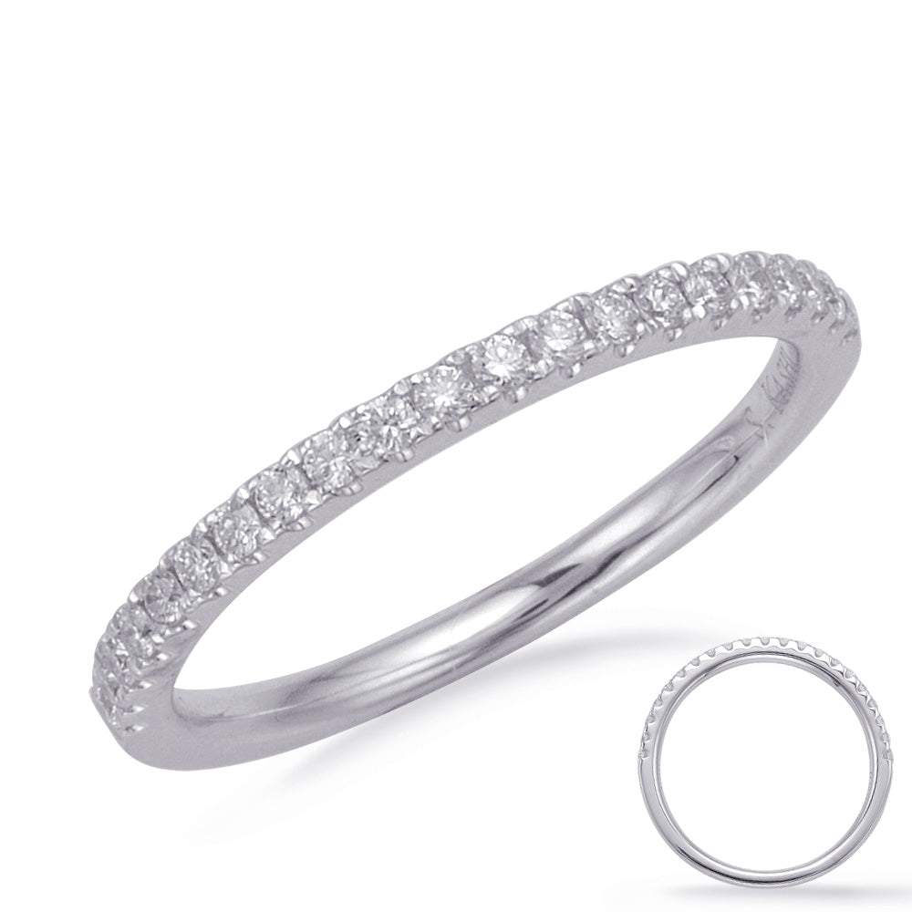 This Band is available in 14K White Gold. There are a total of 21 stones. There are Round with a total carat weight of 0.21 set in a Micro Prong setting.