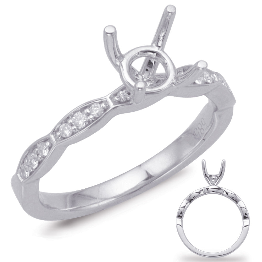This Engagement Ring  is available in 14K White Gold. There are a total of 14 stones. There are Rounds with a total carat weight of 0.13 set in a Micro Prong|Shared Prongs setting.