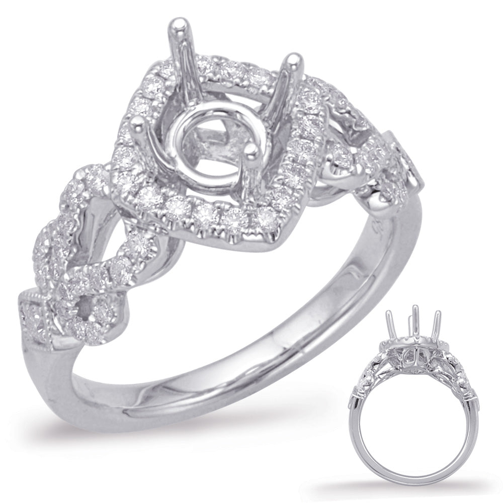 This Engagement Ring  is available in 14K White Gold. There are a total of 58 stones. There are Rounds with a total carat weight of 0.42 set in a Micro Prong setting.