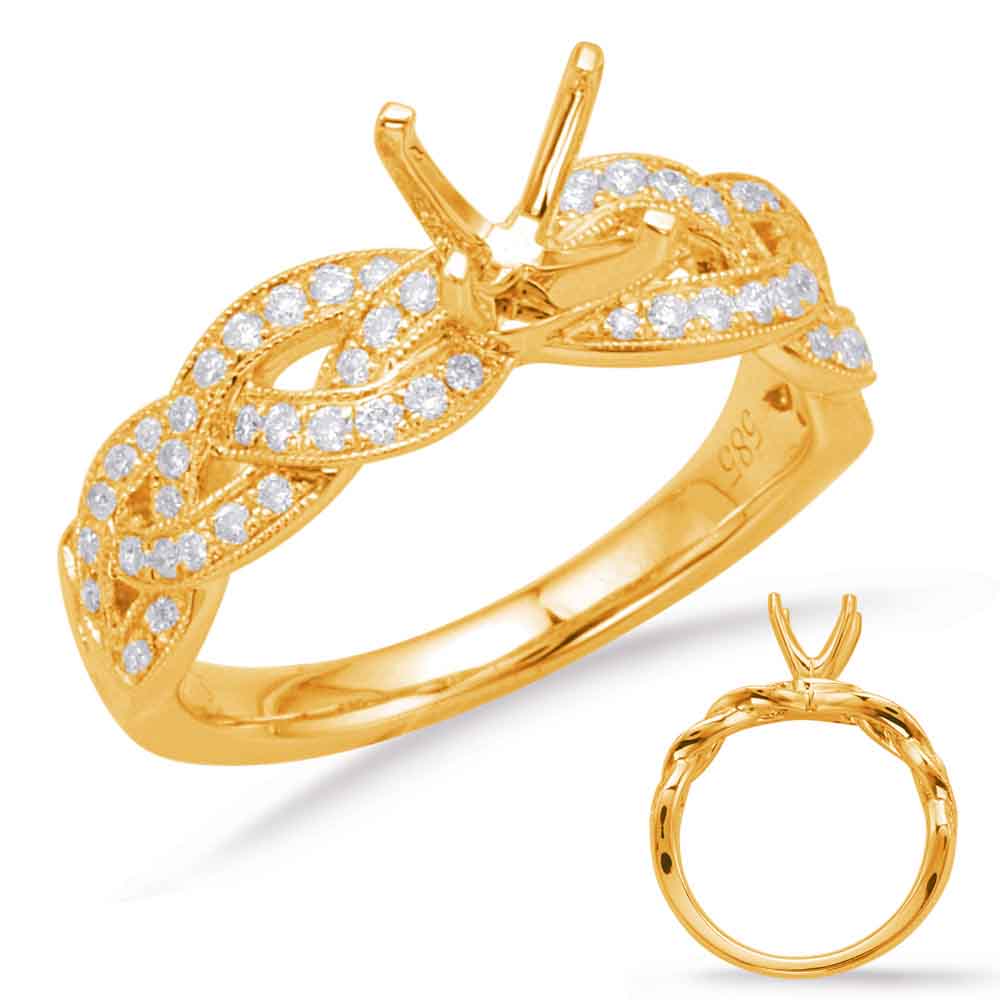 This Engagement Ring  is available in 14K Yellow Gold. There are a total of 66 stones. There are Rounds with a total carat weight of 0.3 set in a Micro Prong setting.