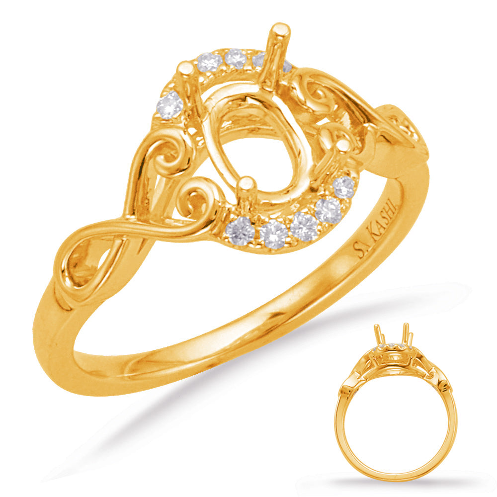 This Engagement Ring  is available in 14K Yellow Gold. There are a total of 10 stones. There are Rounds with a total carat weight of 0.07 set in a Micro Prong setting.