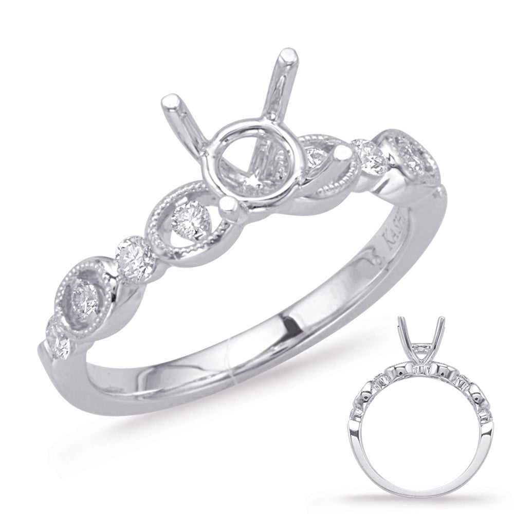 This Engagement Ring  is available in 14K White Gold. There are a total of 8 stones. There are Rounds with a total carat weight of 0.2 set in a Micro Prong setting.