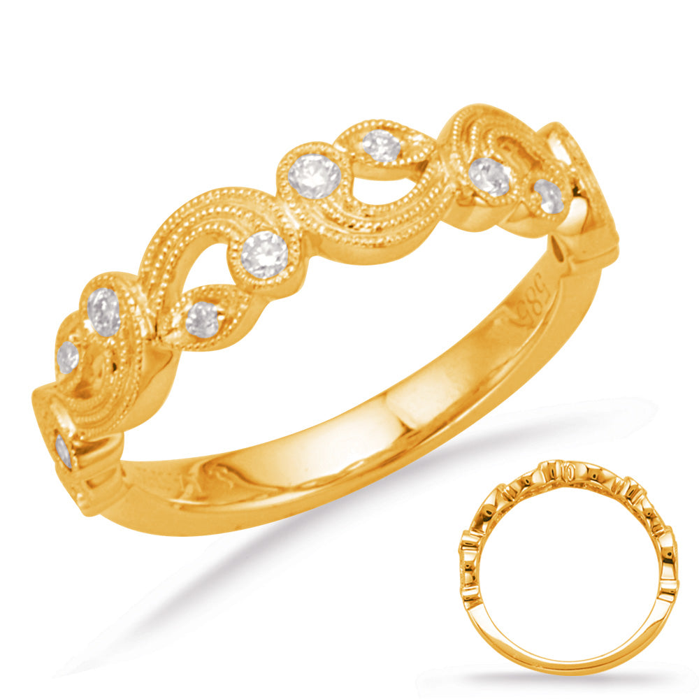This Band is available in 14K Yellow Gold. There are a total of 14 stones. There are Round with a total carat weight of 0.18 set in a  setting.