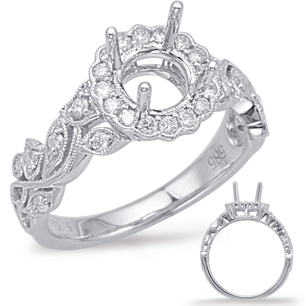 This Engagement Ring  is available in 14K White Gold. There are a total of 28 stones. There are Rounds with a total carat weight of 0.36 set in a Bezel Set|Micro Prong|Shared Prongs setting.