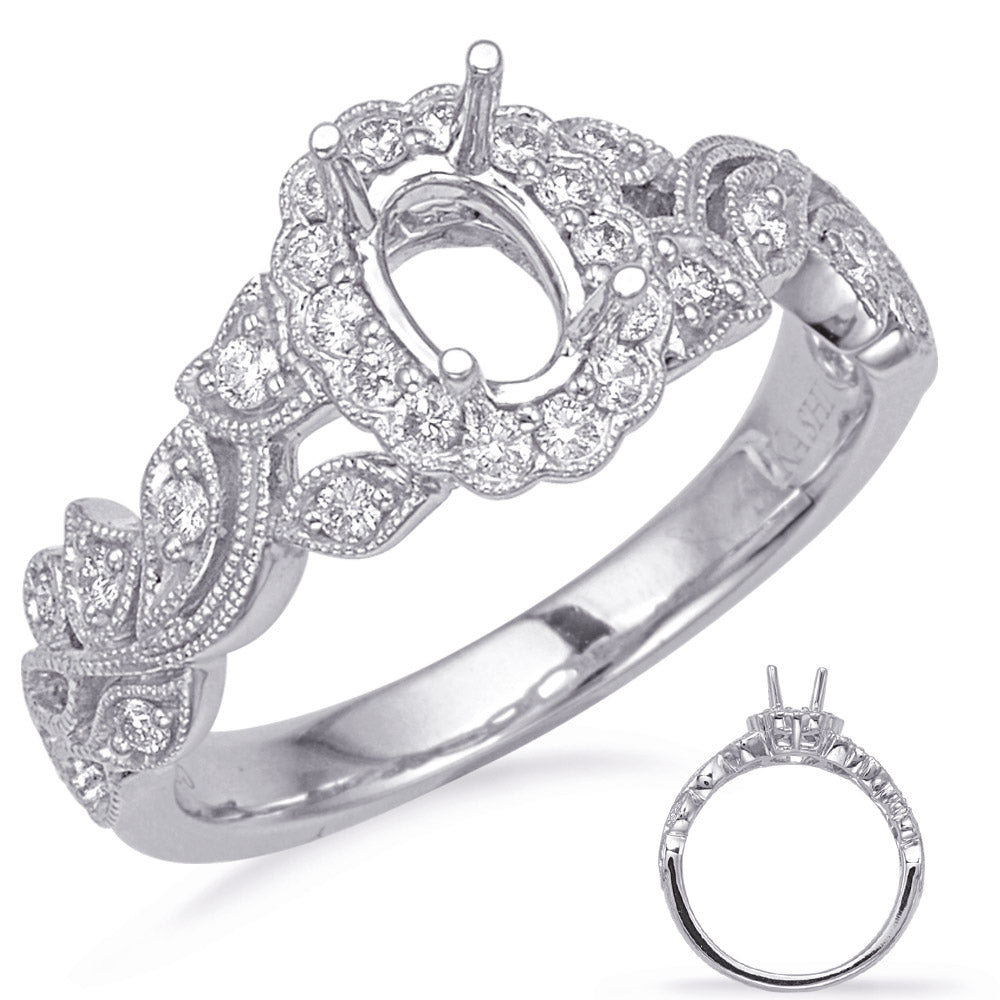 This Engagement Ring  is available in 14K White Gold. There are a total of 28 stones. There are Rounds with a total carat weight of 0.38 set in a Bezel Set|Micro Prong|Shared Prongs setting.