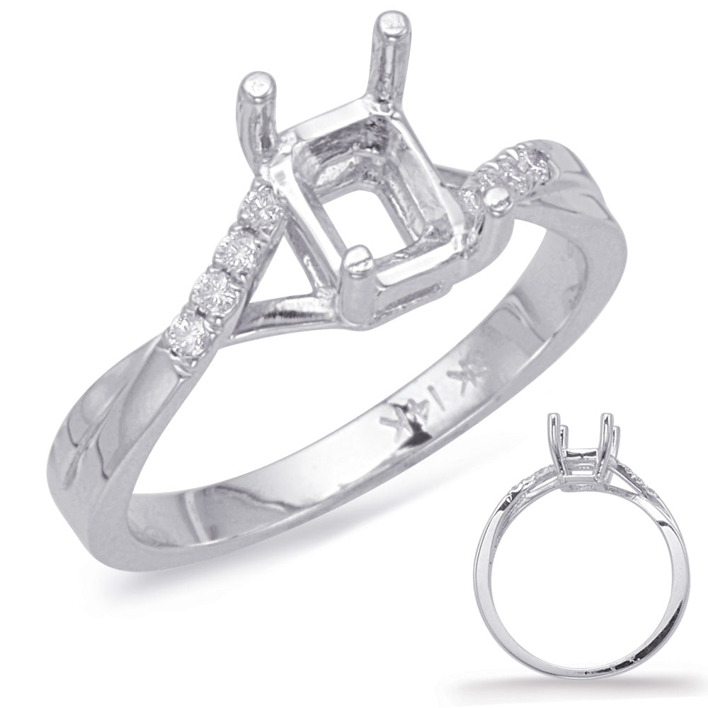 This Engagement Ring  is available in 14K White Gold. There are a total of 8 stones. There are Rounds with a total carat weight of 0.1 set in a Micro Prong|Shared Prongs setting.