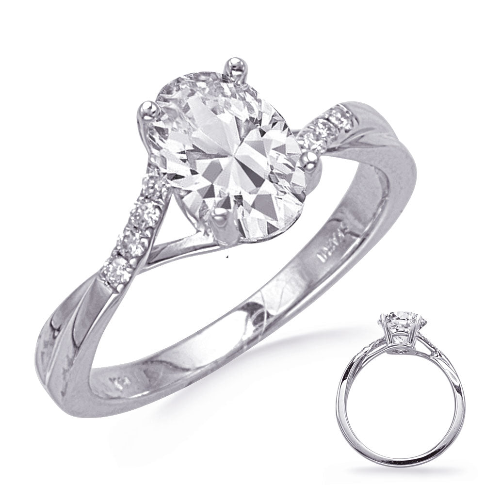 This Engagement Ring  is available in 14K White Gold. There are a total of 8 stones. There are Rounds with a total carat weight of 0.1 set in a Micro Prong|Shared Prongs setting.