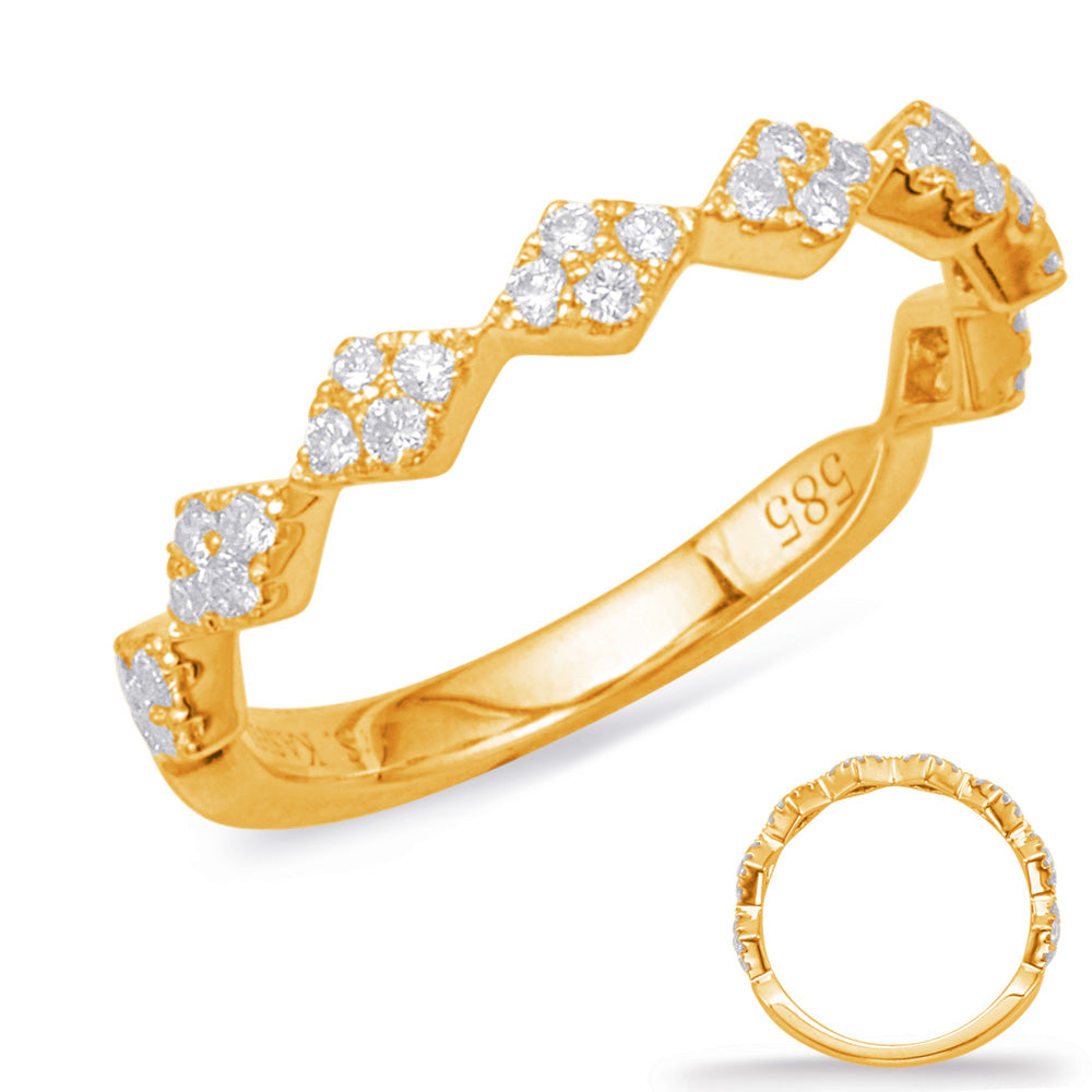 This Band is available in 14K Yellow Gold. There are a total of 32 stones. There are Round with a total carat weight of 0.32 set in a Micro Prong setting.
