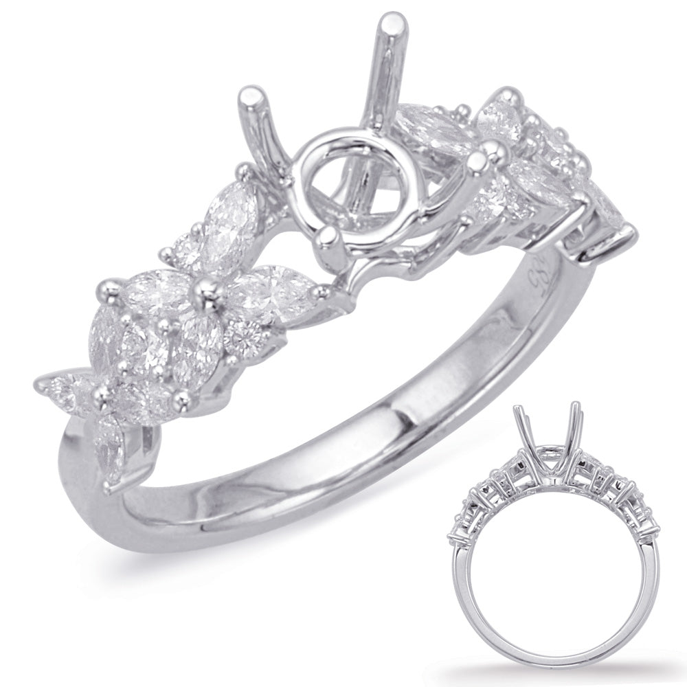 This Engagement Ring  is available in 14K White Gold. There are a total of 22 stones. There are Marquise with a total carat weight of 0.54 set in a Prong Set|Shared Prongs setting.There are Rounds stones with a total carat weight of 0.09 set in a Prong Set|Shared Prongs.