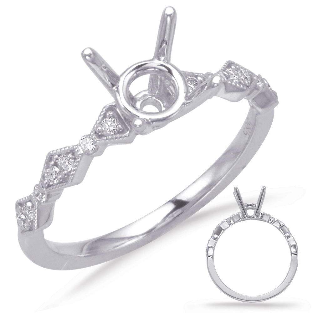 This Engagement Ring  is available in 14K White Gold. There are a total of 14 stones. There are Rounds with a total carat weight of 0.19 set in a Micro Prong|Prong Set setting.