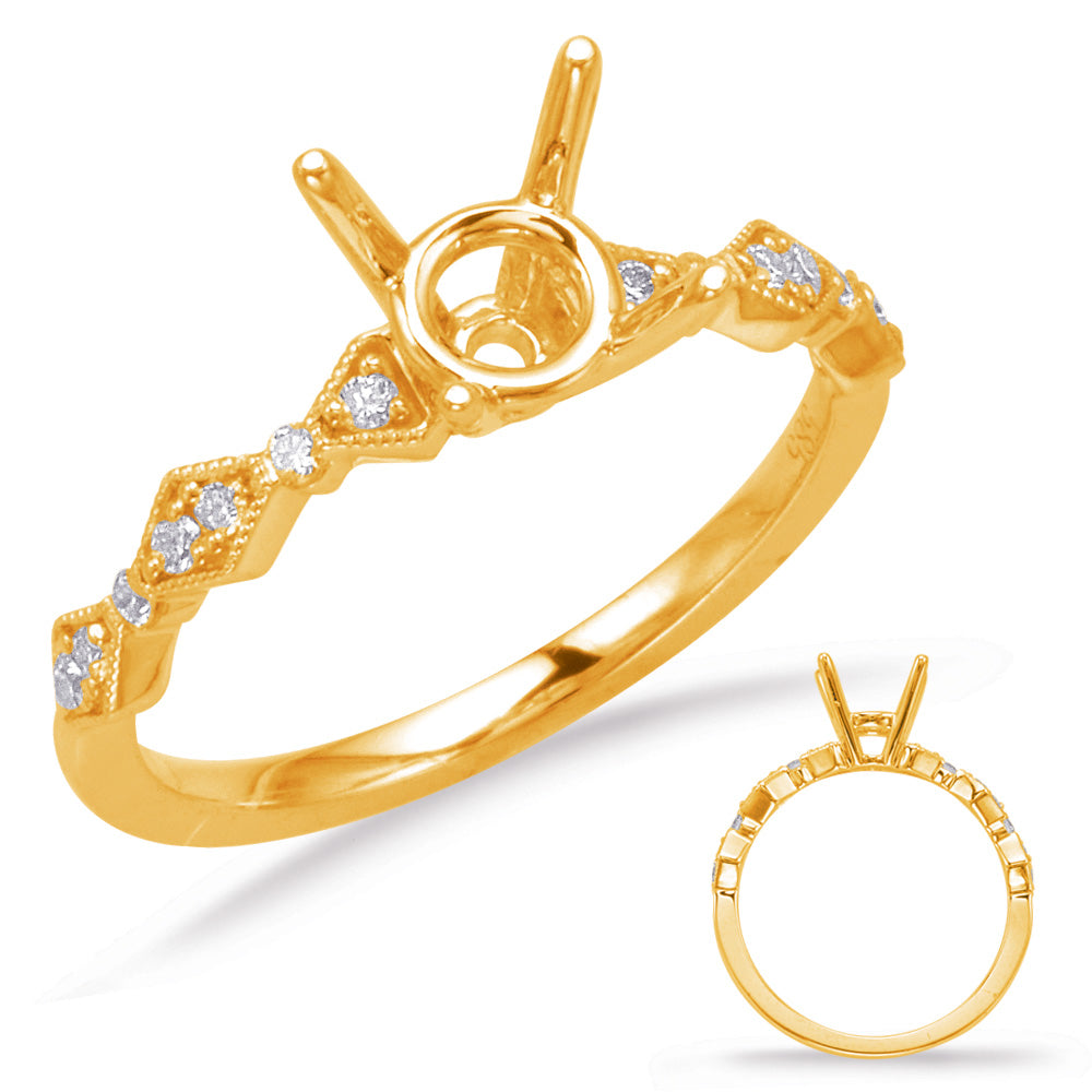 This Engagement Ring  is available in 14K Yellow Gold. There are a total of 14 stones. There are Rounds with a total carat weight of 0.13 set in a Micro Prong|Prong Set setting.