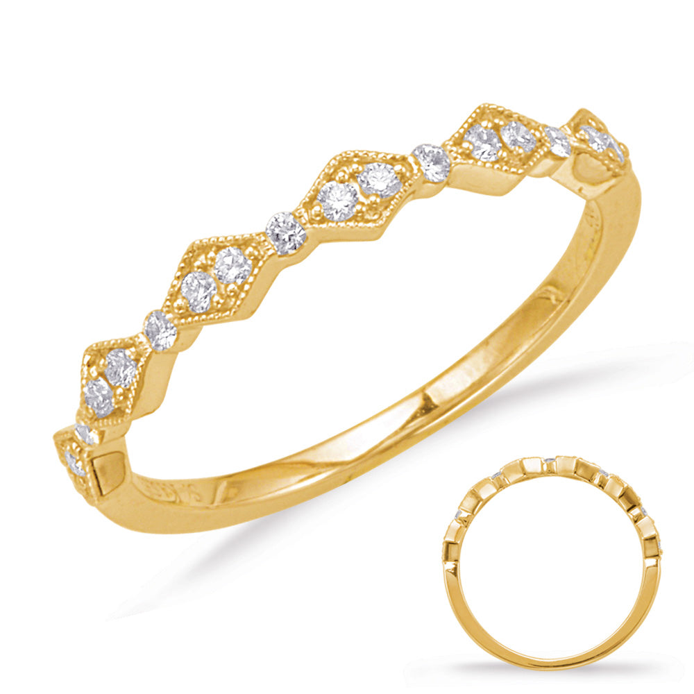 This Band is available in 14K Yellow Gold. There are a total of 17 stones. There are Round with a total carat weight of 0.16 set in a Micro Prong|Prong Set setting.