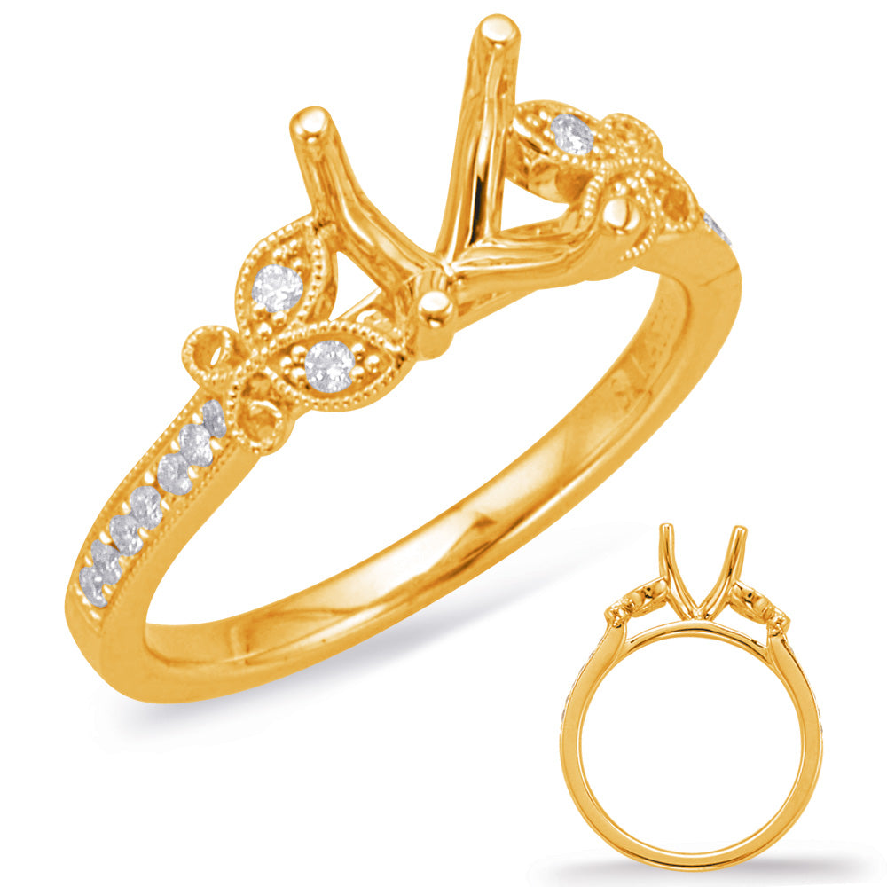 This Engagement Ring  is available in 14K Yellow Gold. There are a total of 18 stones. There are Rounds with a total carat weight of 0.11 set in a Micro Prong setting.