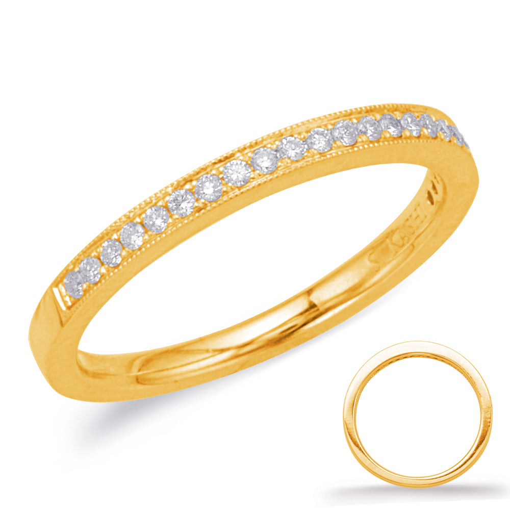 This Band is available in 14K Yellow Gold. There are a total of 23 stones. There are Round with a total carat weight of 0.14 set in a Micro Prong setting.