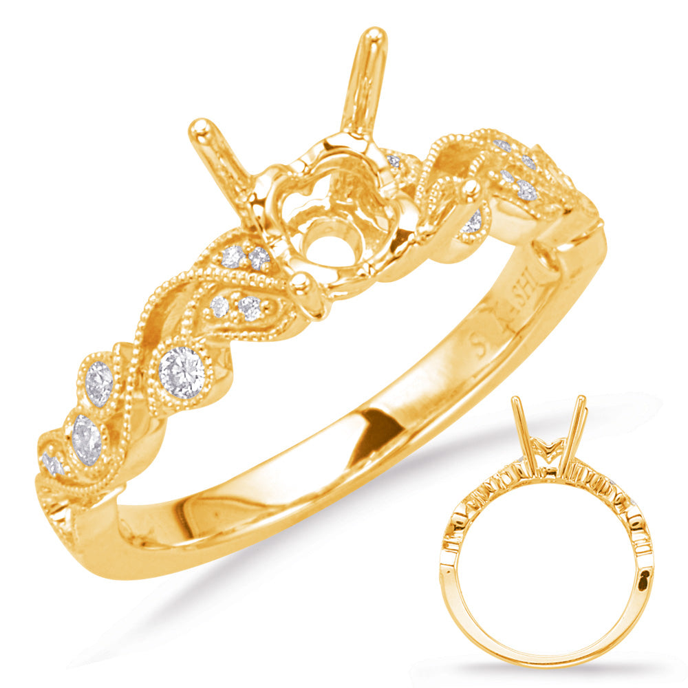 This Engagement Ring  is available in 14K Yellow Gold. There are a total of 17 stones. There are Rounds with a total carat weight of 0.11 set in a Bezel Set|Micro Prong|Shared Prongs setting.