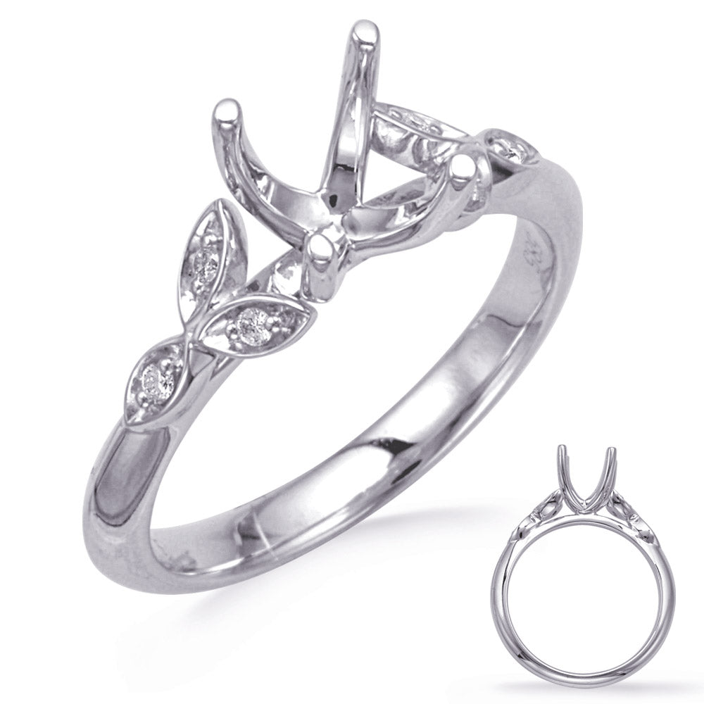 This Engagement Ring  is available in 14K White Gold. There are a total of 6 stones. There are Rounds with a total carat weight of 0.03 set in a Micro Prong setting.