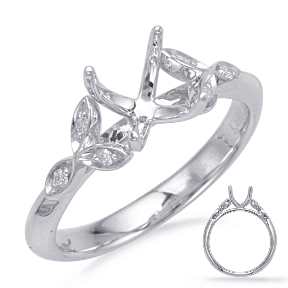 This Engagement Ring  is available in 14K White Gold. There are a total of 6 stones. There are Rounds with a total carat weight of 0.05 set in a Micro Prong setting.