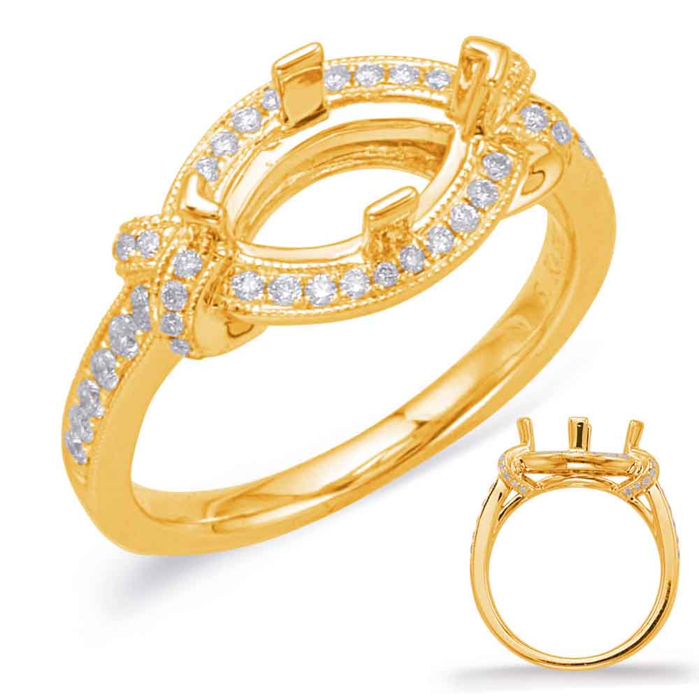 This Engagement Ring  is available in 14K Yellow Gold. There are a total of 58 stones. There are Rounds with a total carat weight of 0.3 set in a Micro Prong setting.