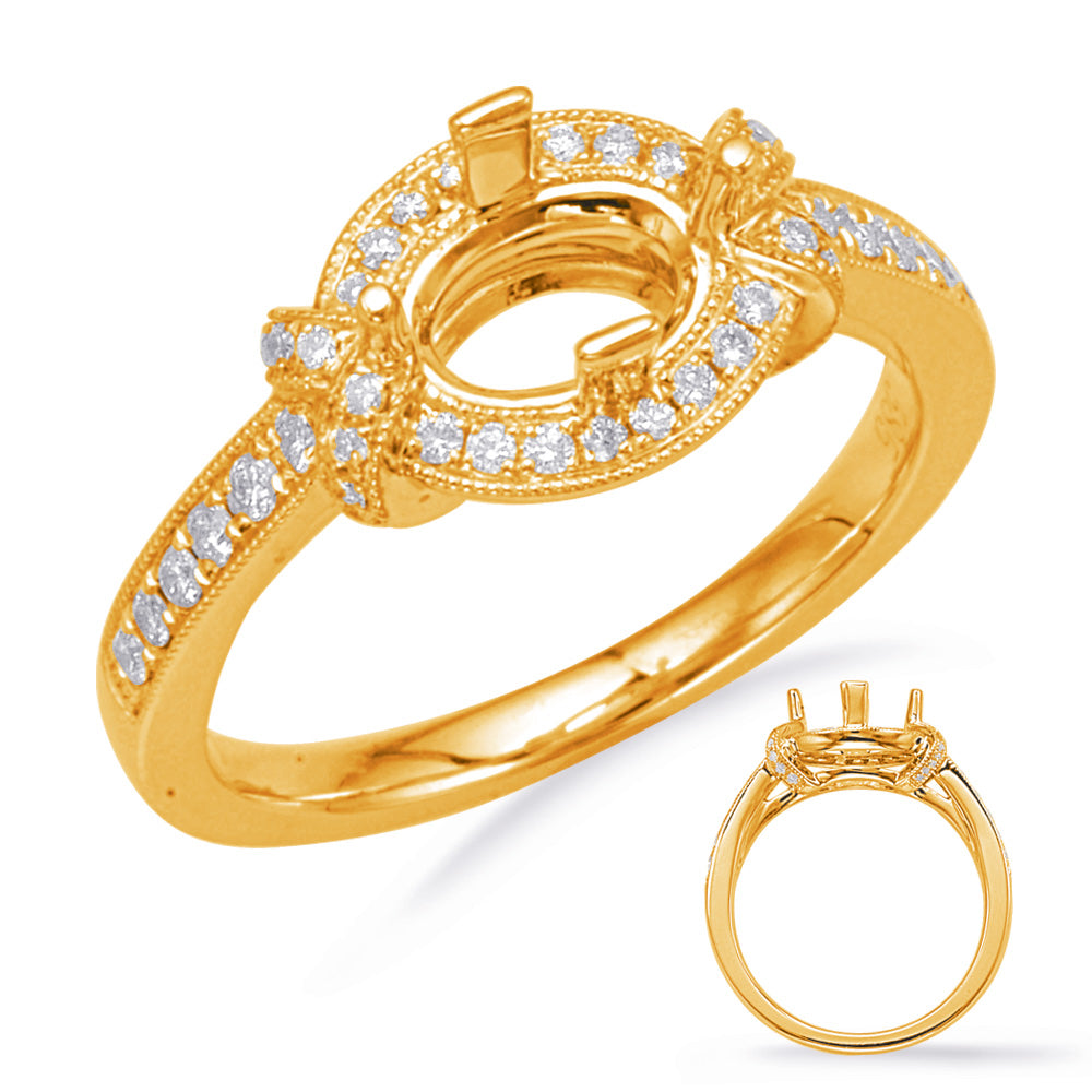 This Engagement Ring  is available in 14K Yellow Gold. There are a total of 54 stones. There are Rounds with a total carat weight of 0.33 set in a Micro Prong setting.