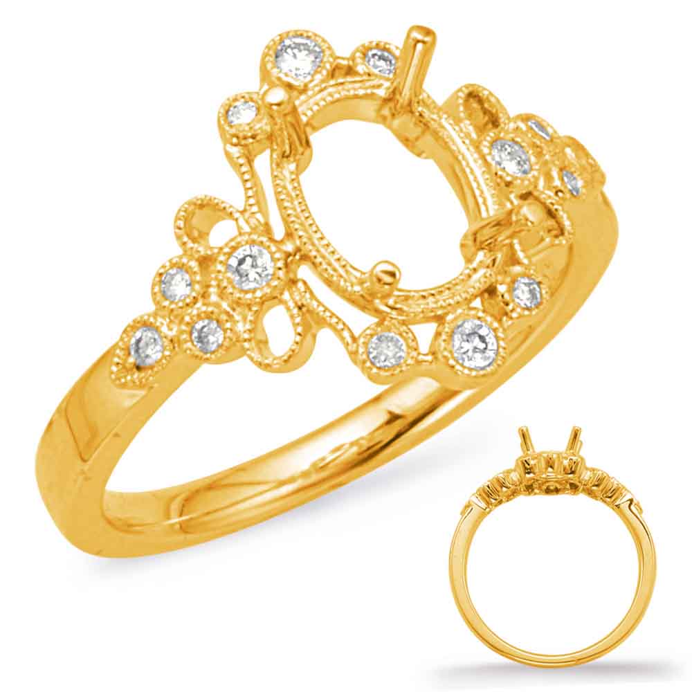 This Engagement Ring  is available in 14K Yellow Gold. There are a total of 14 stones. There are Rounds with a total carat weight of 0.16 set in a Bezel Set|Micro Prong setting.