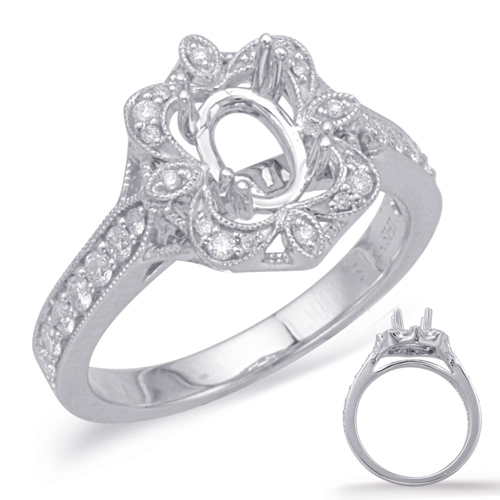 This Engagement Ring  is available in 14K White Gold. There are a total of 30 stones. There are Rounds with a total carat weight of 0.3 set in a Micro Prong|Shared Prongs setting.