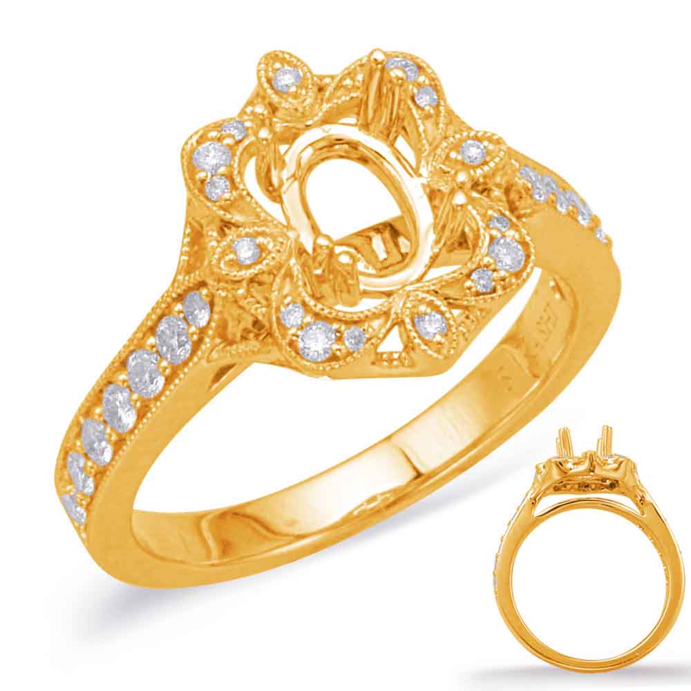This Engagement Ring  is available in 14K Yellow Gold. There are a total of 30 stones. There are Rounds with a total carat weight of 0.3 set in a Micro Prong|Shared Prongs setting.