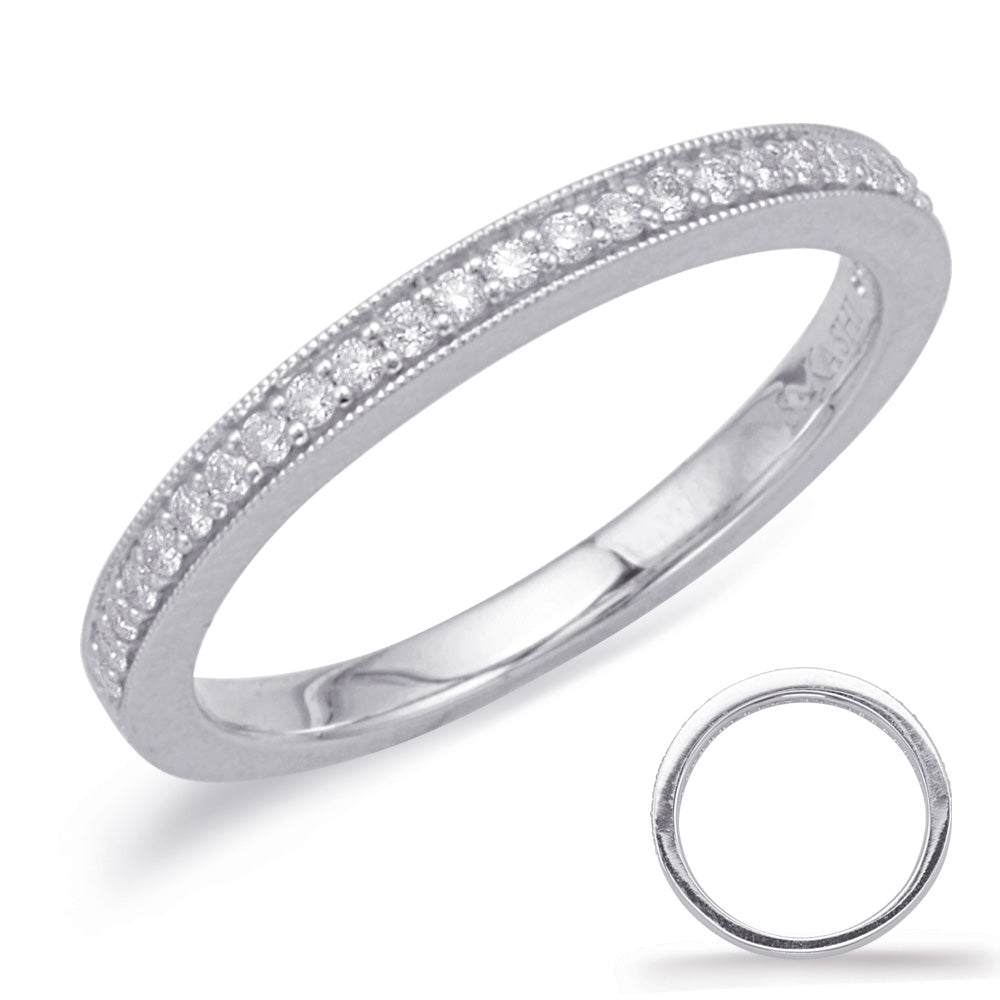 This Band is available in 14K White Gold. There are a total of 26 stones. There are Round with a total carat weight of 0.17 set in a Micro Prong|Shared Prongs setting.