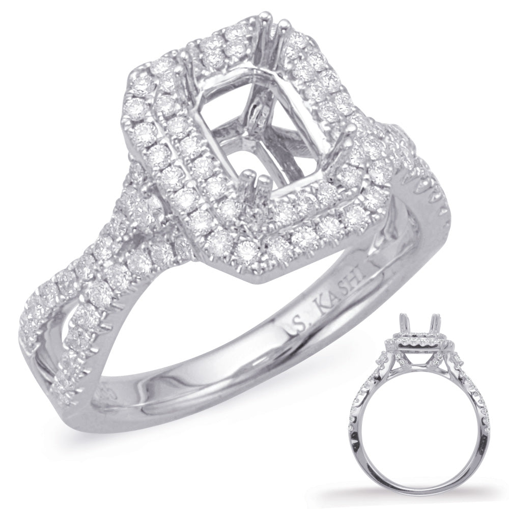 This Engagement Ring  is available in 14K White Gold. There are a total of 98 stones. There are Rounds with a total carat weight of 0.66 set in a Micro Prong|Prong Set setting.