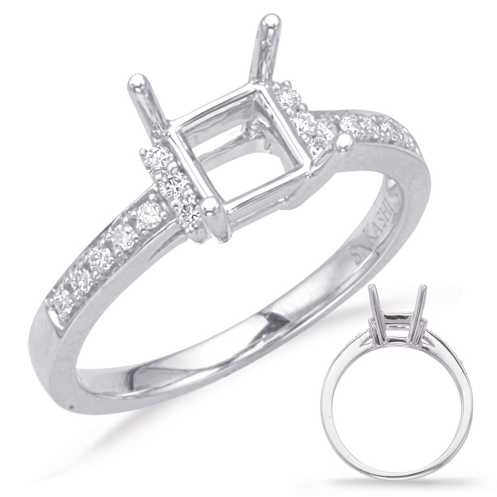This Engagement Ring  is available in 14K White Gold. There are a total of 16 stones. There are Rounds with a total carat weight of 0.14 set in a Micro Prong|Shared Prongs setting.