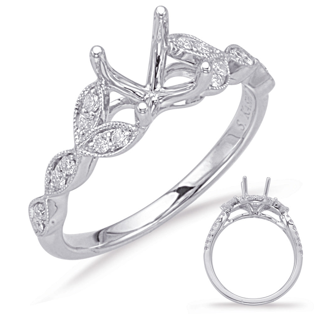 This Engagement Ring  is available in 14K White Gold. There are a total of 16 stones. There are Rounds with a total carat weight of 0.13 set in a Micro Prong|Shared Prongs setting.