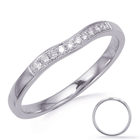 This Band is available in 14K White Gold. There are a total of 10 stones. There are Round with a total carat weight of 0.11 set in a Micro Pave setting.