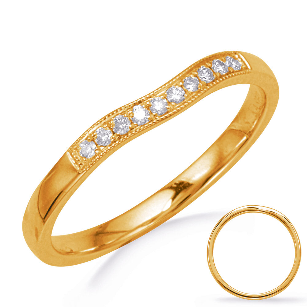 This Band is available in 14K Yellow Gold. There are a total of 10 stones. There are Round with a total carat weight of 0.08 set in a Micro Pave setting.