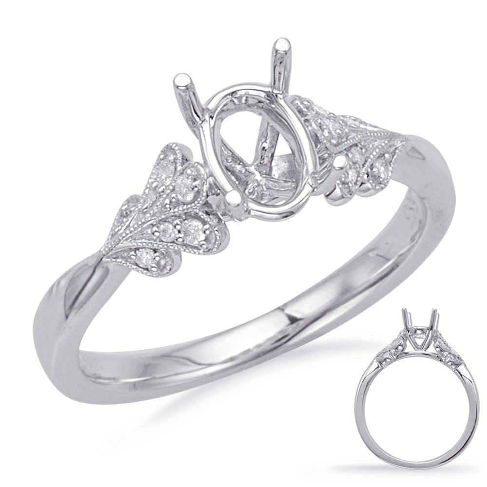 This Engagement Ring  is available in 14K White Gold. There are a total of 14 stones. There are Rounds with a total carat weight of 0.09 set in a Micro Prong|Shared Prongs setting.
