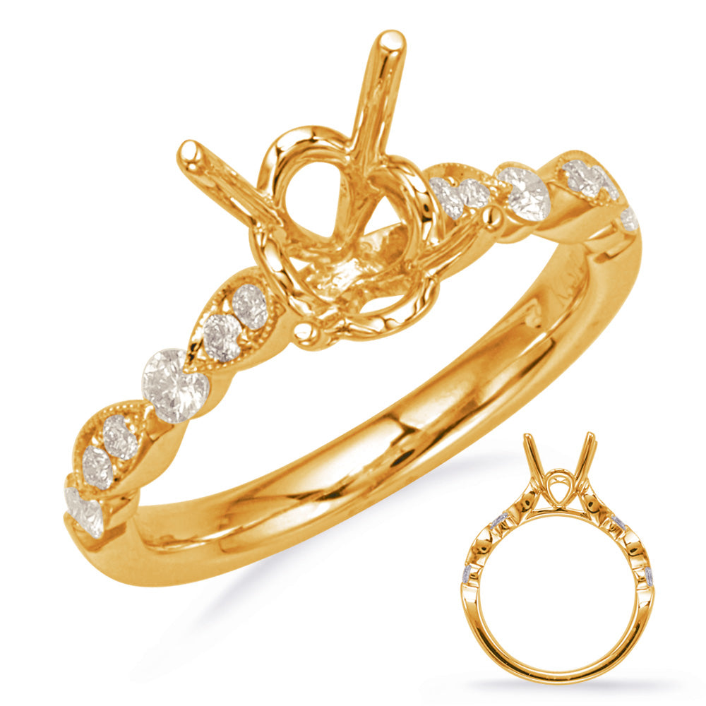 This Engagement Ring  is available in 14K Yellow Gold. There are a total of 12 stones. There are Rounds with a total carat weight of 0.28 set in a Micro Prong|Prong Set setting.